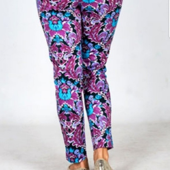 Watercolor Purple Blue Floral Chino Slacks Pants - Picture 2 of 5